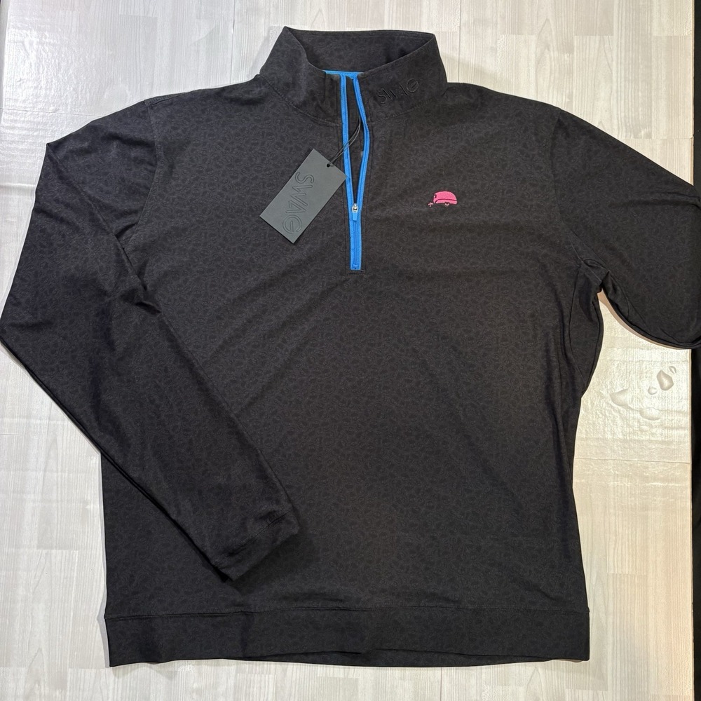 NWT Swag Golf 1/4 Zip Performance Mens Pullover Size Large Black Skull Print